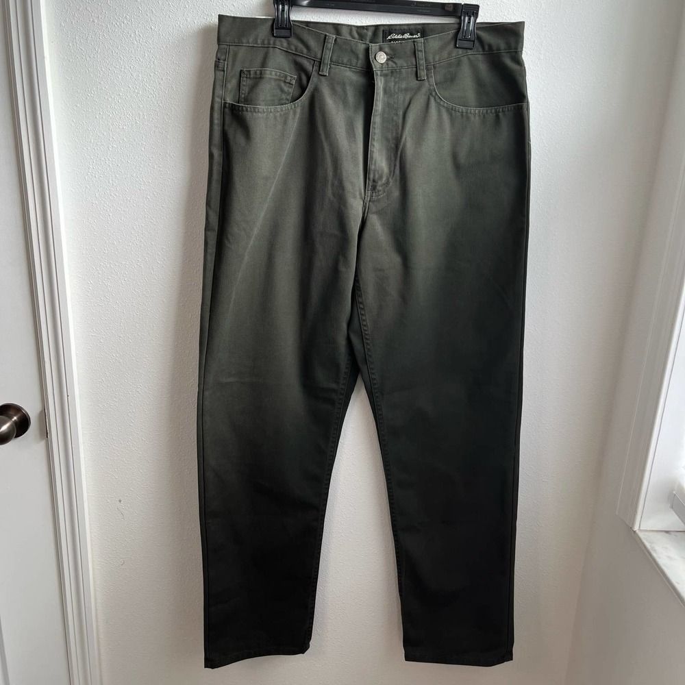 Eddie Bauer Wrinkle Resistant 5 Pocket Chino's Olive Size 36x32